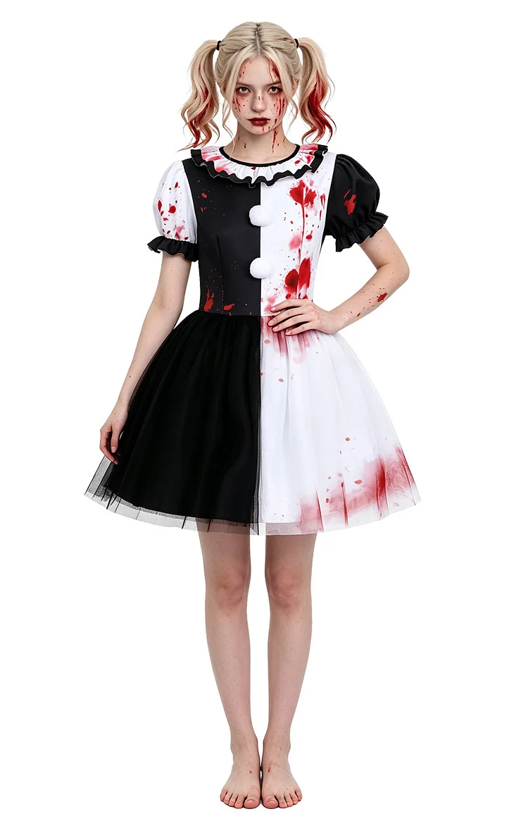 Déguisement Clown Sanglant Femme – Robe Tutu Noire et Blanche – photo 5