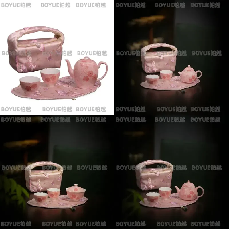 for Yuerui Hand Painted Cherry Blossom Tea Set One Pot Two Cups with Portable Storage Bag Exquisite Gift for Girls