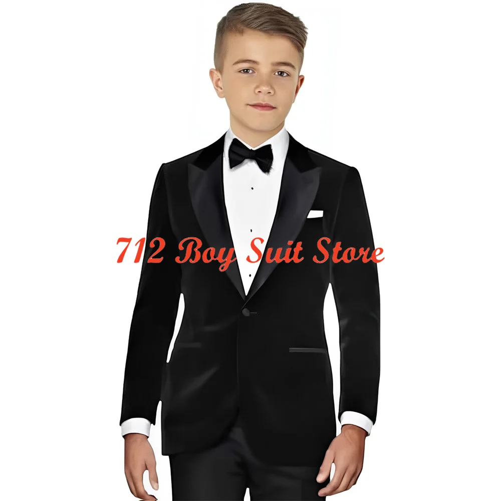 Boys Velvet Tuxedo Suit Formal 2 Piece Set Kids Outfit Slim Fit Boy Suits for Wedding Christmas Party