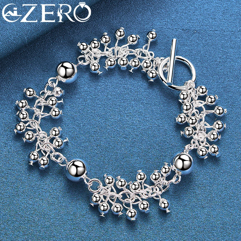 ALIZERO-pulsera de plata de ley 925 para mujer, brazalete con cuentas de uva lisas, joyería a la moda, pulseras de fiesta de compromiso y boda