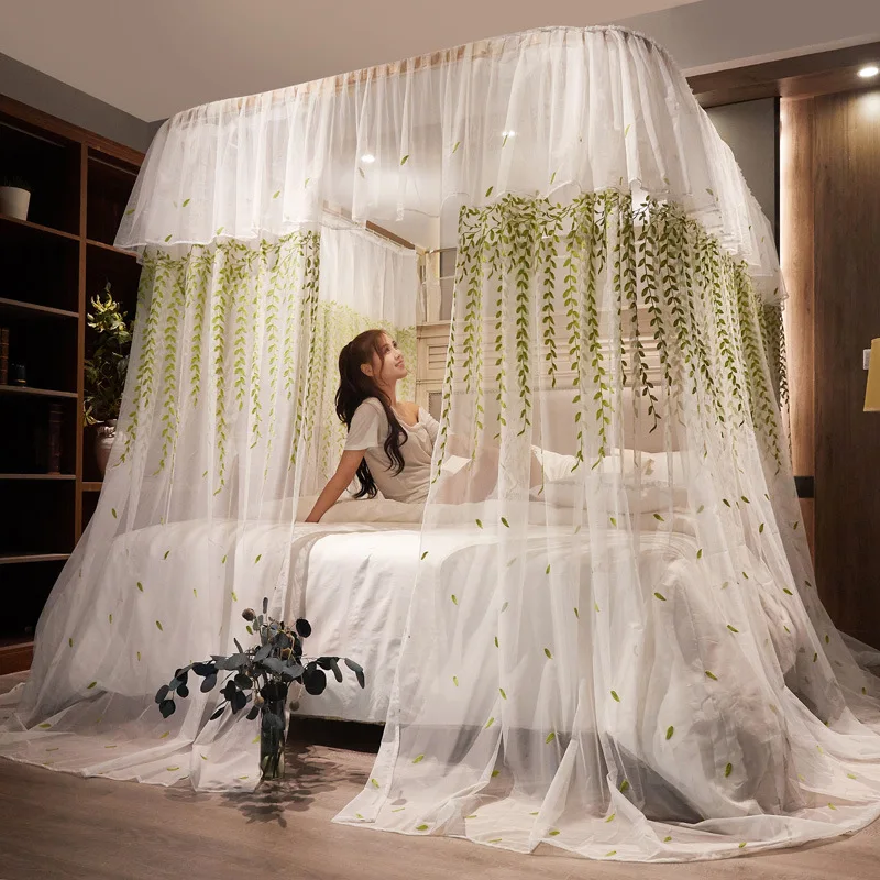 Ali textiles Style U-Shaped Track Mosquito Net Household Light Luxury Embroidered Princess Wind Bed Curtain High-End