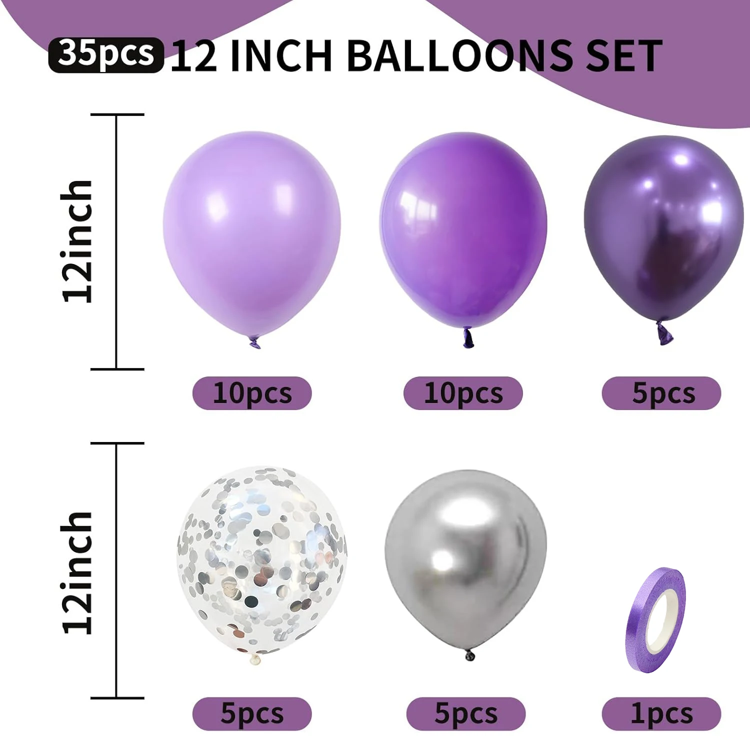 12inch-35/60pcs purple gold and pink balloon set, suitable for weddings, birthdays, popular parties decoration balloons