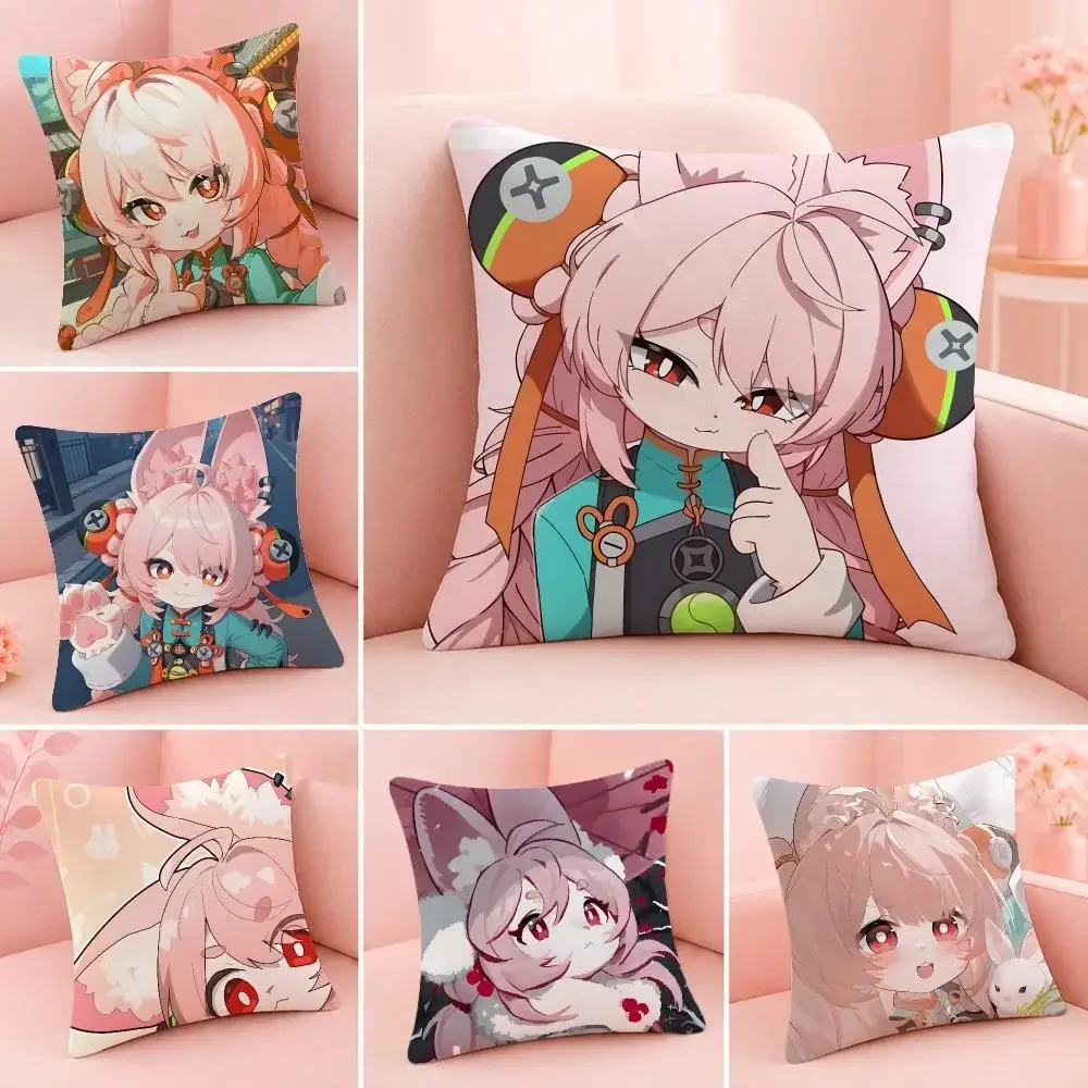 Zhao-Zenless Zone Zero Rabbit Cushion Cover Soft Fluffy Short Plush Decorative Throw Cushion Case for Sofa Home Decoration