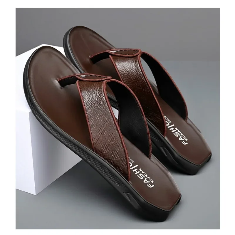 Summer Casual Fashion Soft-soled Non-slip Outdoor Beach Men\'s Sandals Shoes Designer New Luxury Soft Leather Men\'s Flip-flops