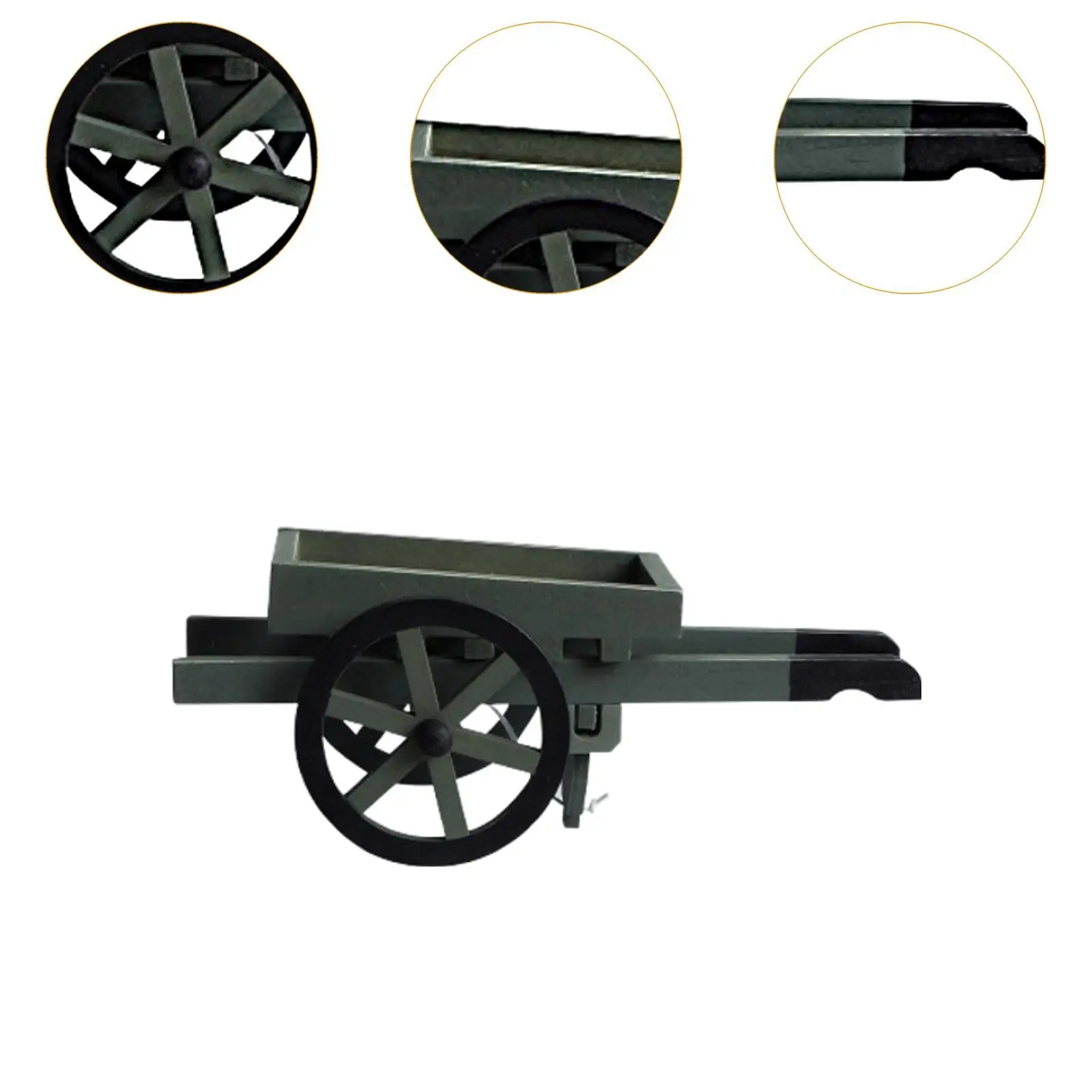 Mini Dollhouse Miniature Wooden Pushcart Simulation Cart Wheelbarrow Ornament Construction Suitable for Micro Landscape