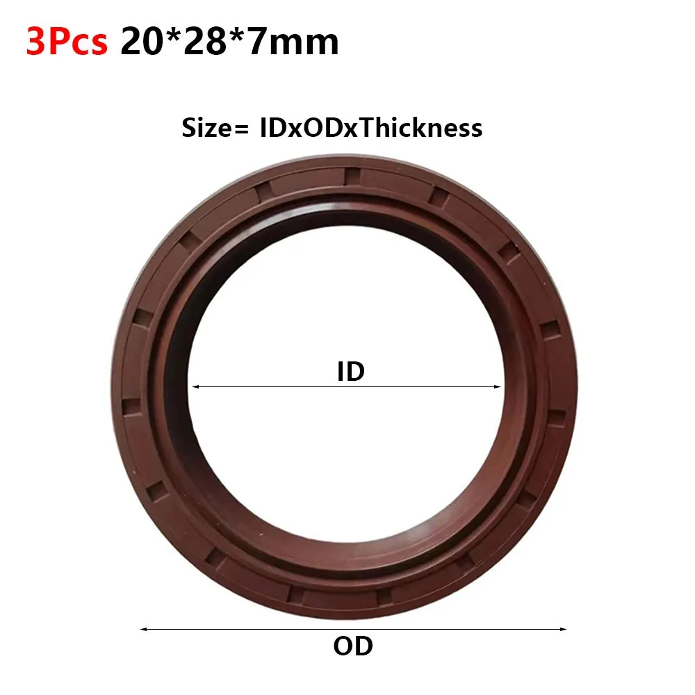 3Pcs ID 20mm OD 28-52mm FKM Skeleton Oil Seal High Temperature Resistant FKM Fluoro Rubber Fluoro Rubber Gasket Ring