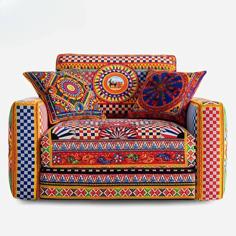 Latest design wide modern luxury fabric furniture Mediterranean style colorful single sofa chair for home