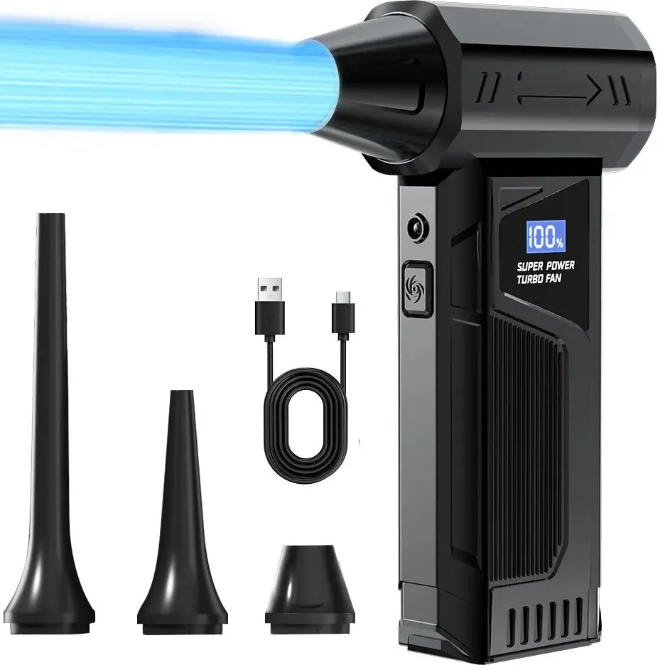 /(110.000 RPM + 160g) Turbofan/blazer/stofafzuiger, LED + 4-snelheidsregeling + 3 opzetstukken, universeel voor voertuigen/computers