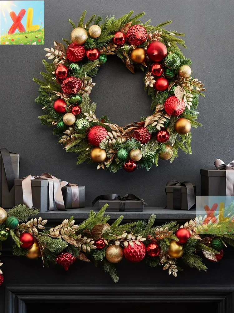 

Christmas wreath 50/60/80 CM door hanging rattan ring 2.7 meters rattan, Christmas tree window Christmas decoration supplies
