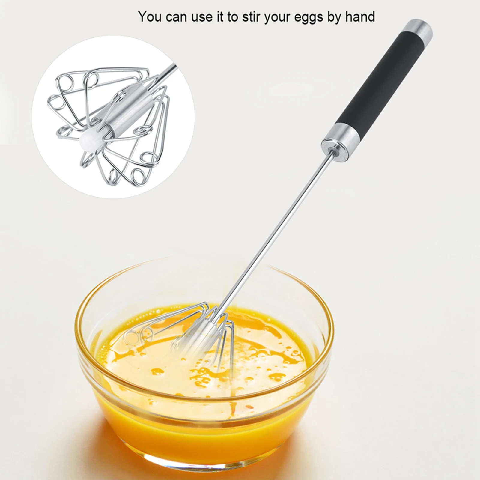 1PC Stainless Steel Anti rust Durable Rotatable Manual Whisk Egg Beater for Baking Cooking