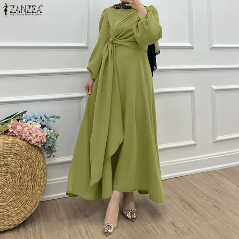 

ZANZEA: Модные длинные платья для мусульманок, скромная мода, многослойный дизайн, платье с длинными рукавами, исламские хиджабы, однотонная женская роба