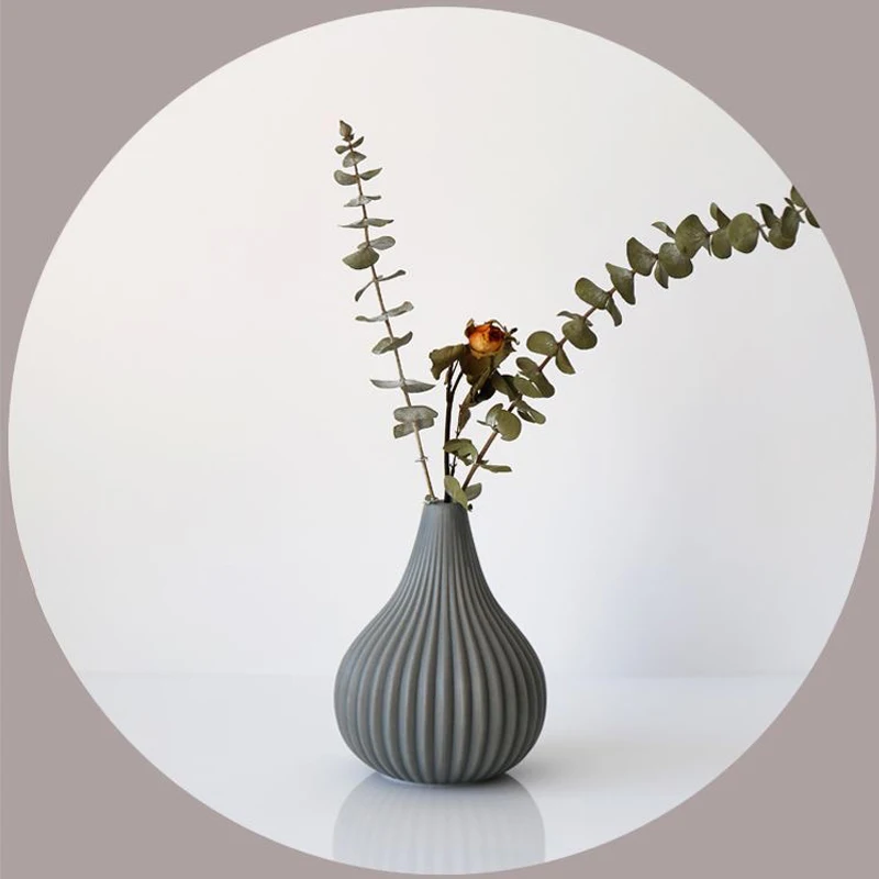 Nordic Ceramic Vertical Grain Vase Modern Home Decoration Living Room, Bedroom, Study, Dining Table, Minimalist, Geometric Shape