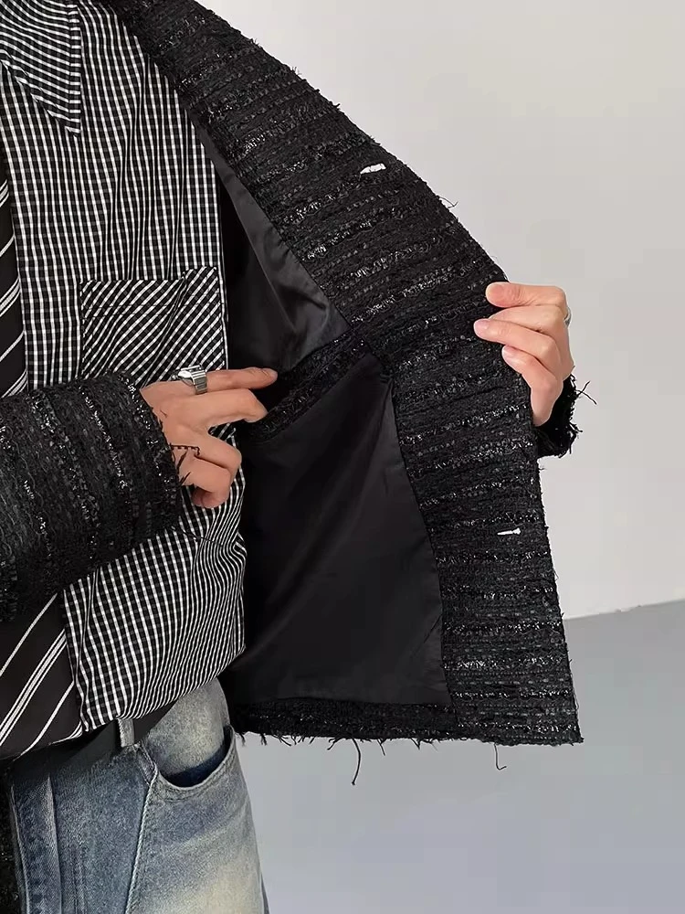 Men's 2025 Spring Autumn New Fashion Retro High-End Padded Shoulder Small Fragrant Jackets Men's Loose Trendy Suit Collar Coats