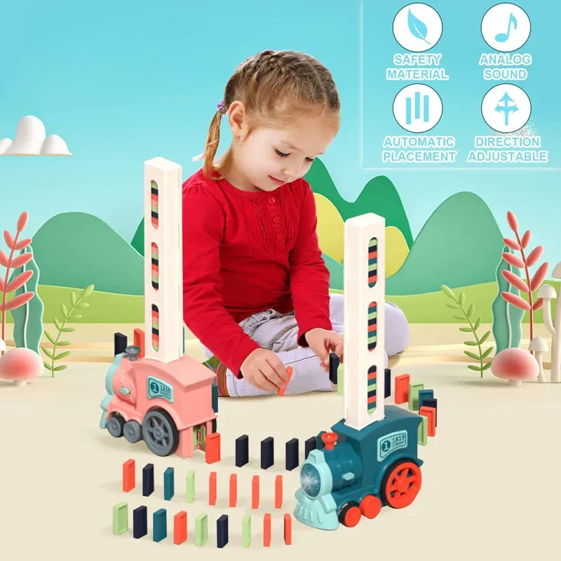 Children's Domino Train Car Audio And Lighting Automatic Laying Brick Colored Domino Block Game DIY Educational Toy Gifts