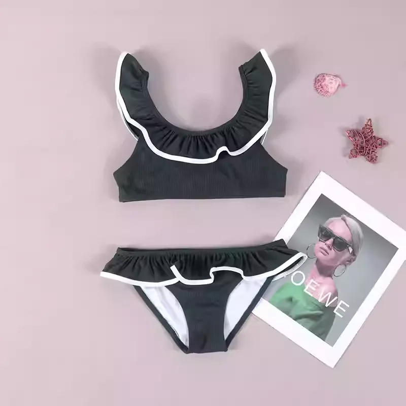 

Детский комплект бикини с рюшами, милый разноцветный купальник для девочек 2026