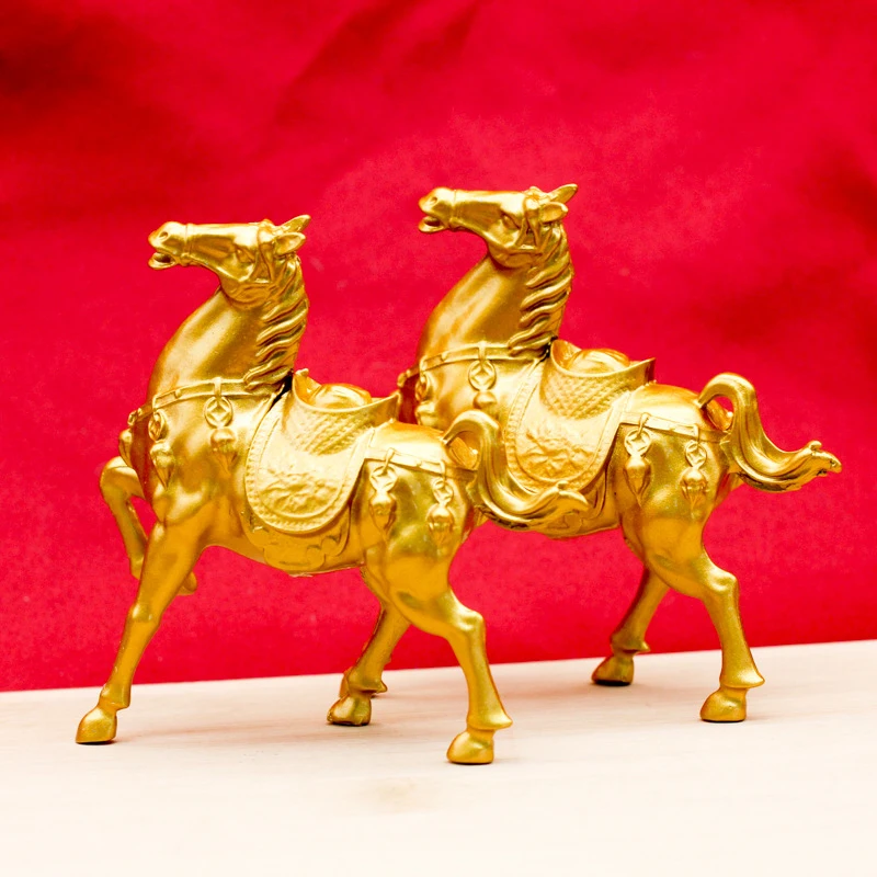 Golden Horse Ornament for Wealth and Success, Home Desktop Craft, Zodiac Horse, Metal War Horse Decoration