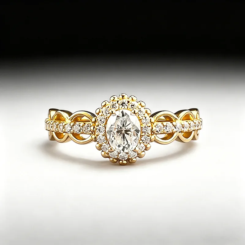 Luxury 9999 24K Solid gold 4*5mm oval 50 points Moissanite D color ring exquisite jewelry women's wedding engagement ring