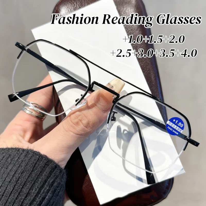 

Half Frame Reading Glasses for Women Men Fashion Double Bridge Presbyopia Eyeglasses Unisex Retro Far Sight Glasses +1.0+4.0