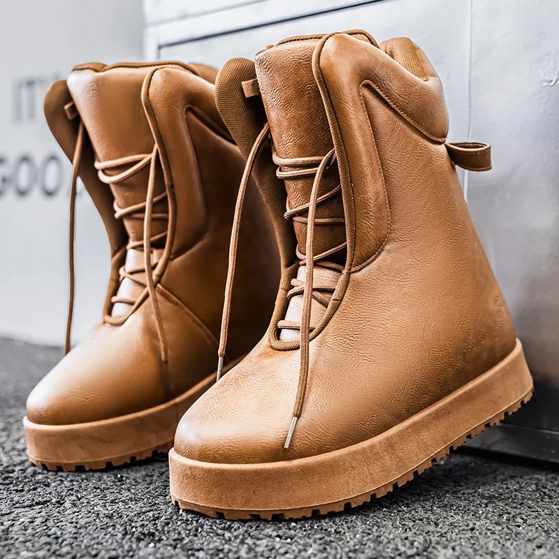 

New Design Fashion Brown Boots for Men Height-increasing Platform Boots Big Size 46 Quality Leather High Boots Men botas hombre