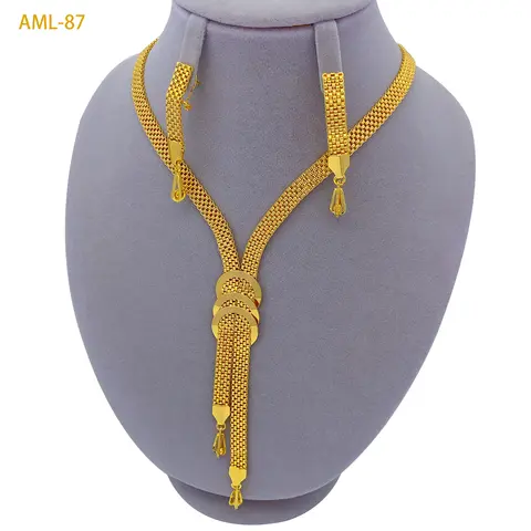Luxury Ethiopian Bridal Jewelry Sets For Women Indian Dubai 24k Gold Color Knot Design Necklace And Earrings Set Wedding