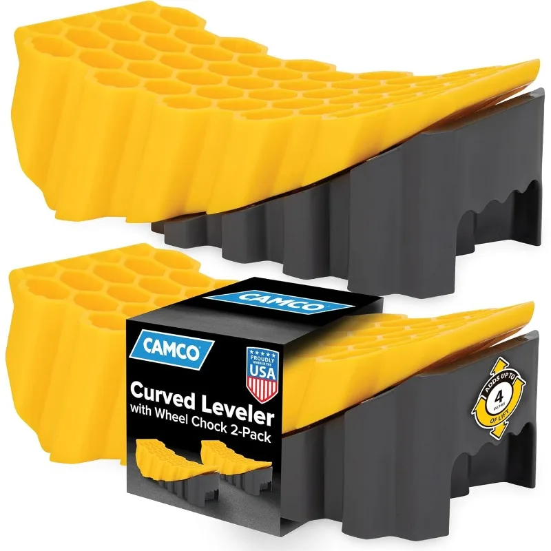 

Camco Curved Camper/RV Leveler & Wheel Chock - Compatible w/Trailers Up to 30,000 lbs - 2-Pk (21021),Pack of 2
