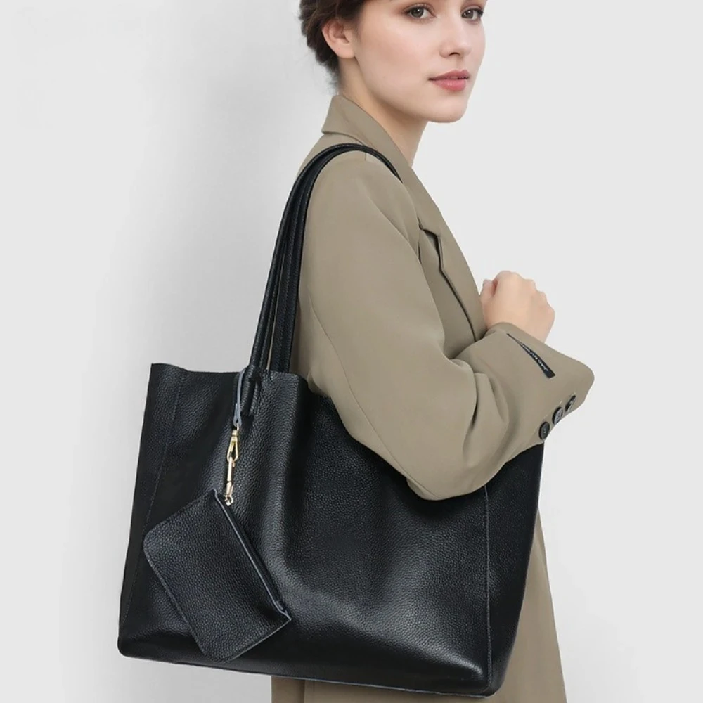 

100% Genuine Cowhide Leather Tote Bag for Women Large Capacity Waterproof Work Shoulder Purse Travel Commuter Handbag Luxury
