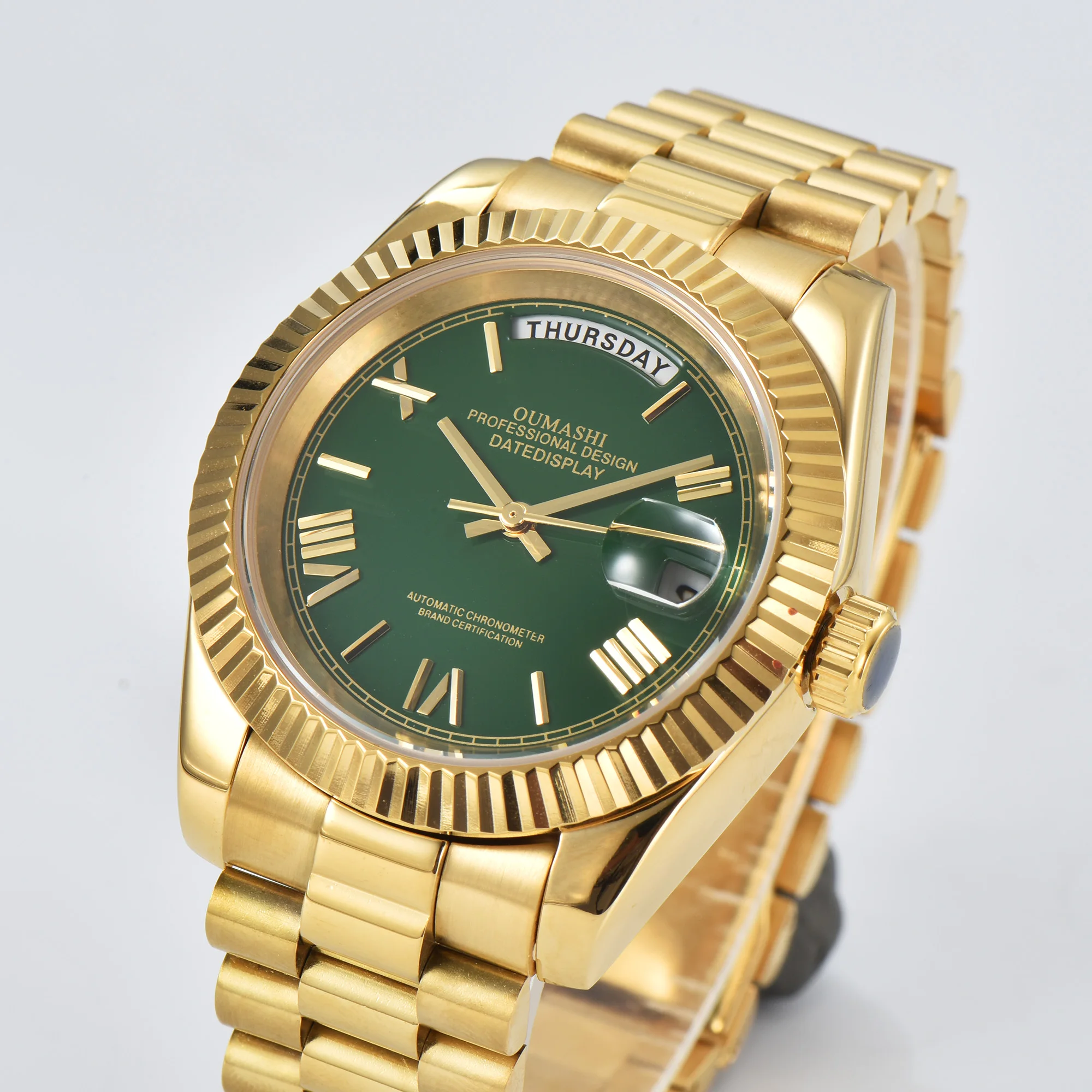 Miyota8285 orologio da uomo personalizzato automatico 36mm / 39mm orologi in oro cassa in vetro zaffiro in acciaio inossidabile orologio impermeabile orologio da uomo