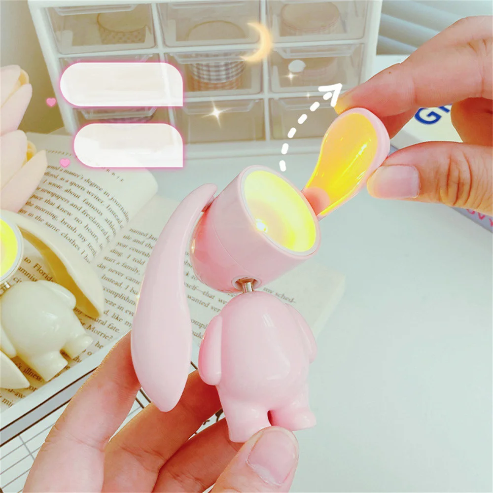 LED Mini Night Light Cartoon Cute Rabbit Desk Lamps Desktop Bunny Ornament Book Light Kids Room Bedside Bedroom Easter Decor