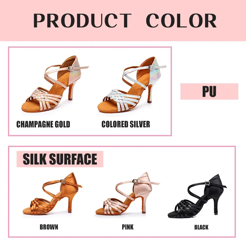 Diplip Dance Shoes Latin Women Soft High Heel Dancing Shoes PU Silk Tango Ballroom Professional Dancing 5.5 / 7.5 / 8.5cm Shoes