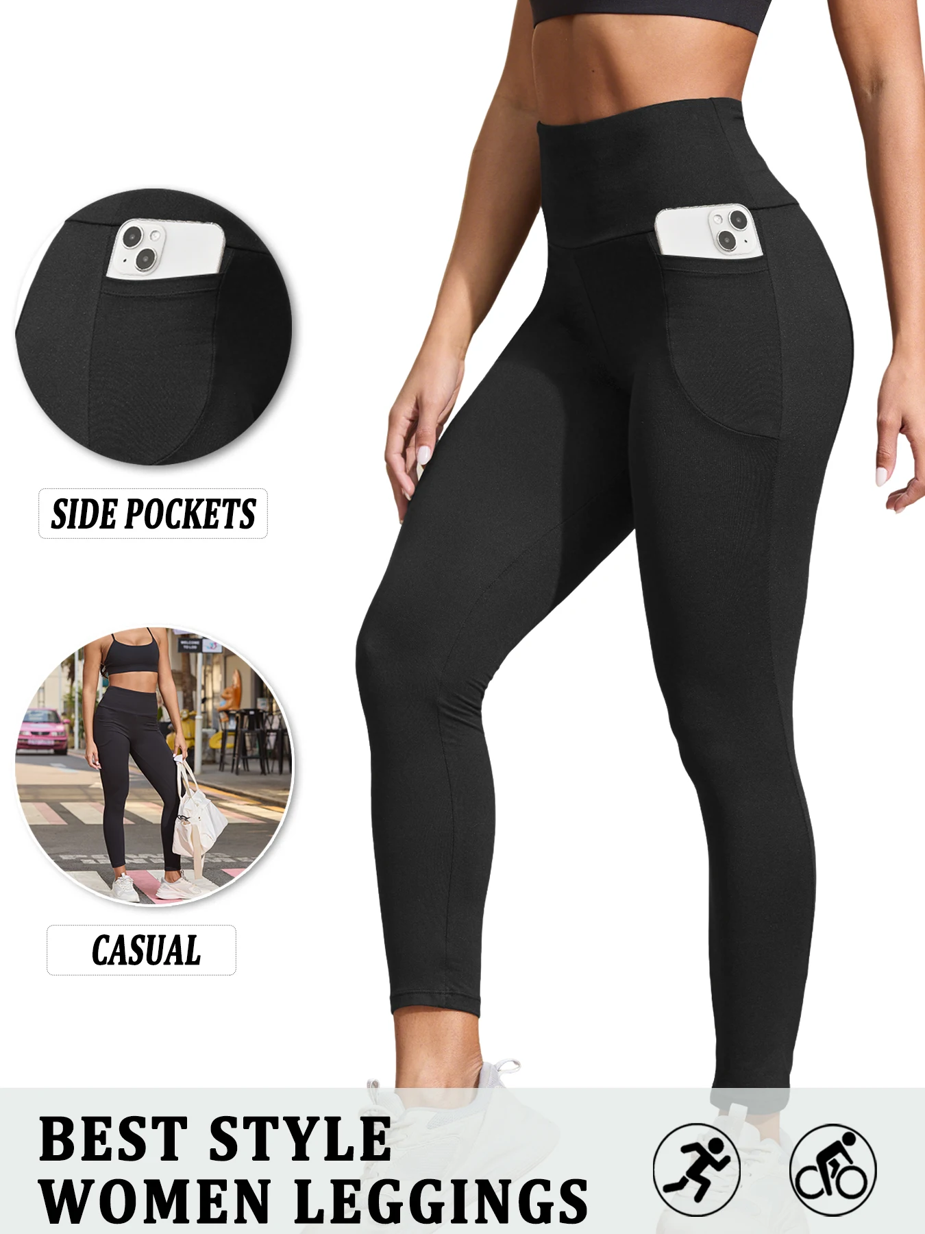 

Super Soft Sports Leggings With Pockets For Women High Waisted Workout Yoga Running Push Up Gym Fitness Tight Pants Women's