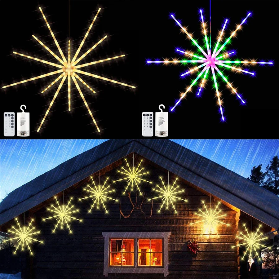 

Christmas LED Fairy Garland String Lights Remote 8 Modes Hanging Exploding Star Firework Lights for Garden Party Wedding Decor