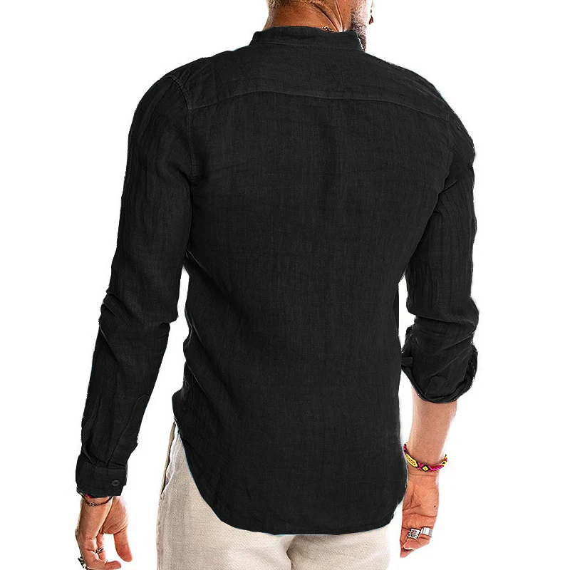 Men's Casual Blouse Cotton Linen Shirt Long Sleeve Summer Button-Down Shirts For Men