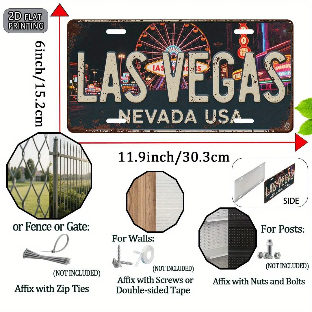 Vintage Las Vegas Nevada Ferris Wheel License Plate 2D Flat Aluminum Tin Sign Wall Art Decor for Garage Bar Man Cave and Car Fro