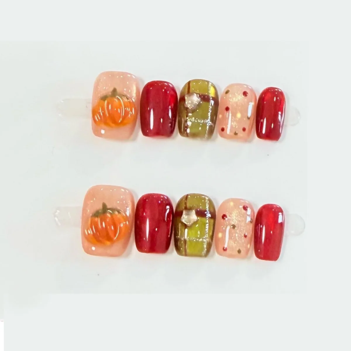 

10pcs Short Square Handmade Press-On Nails 3D Pumpkin Ombre Press-On Nails Chestnut Brown Autumn-Winter Full Coverage Nail Tips