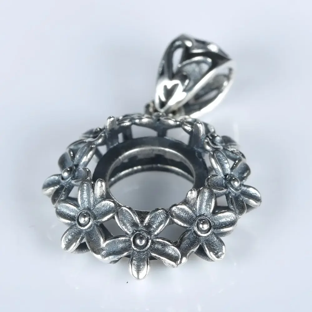 

Antique Vintage 925 Sterling Silver Women Flower Pendant 10x10mm Round Cabochon Semi Mount Jewelry Setting