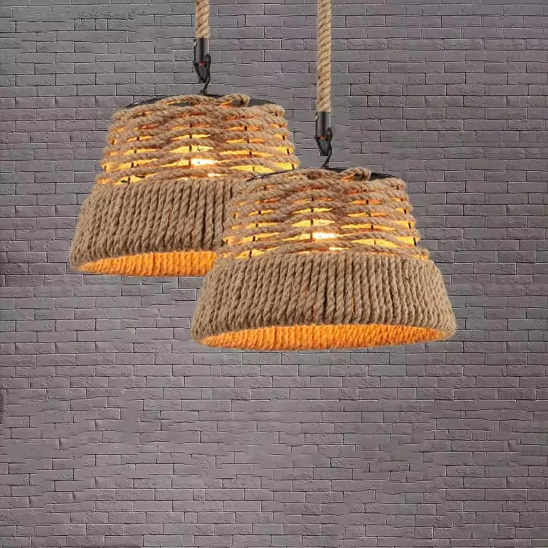 

Vintage Hemp Rope Pendant Lamp for Dining Room Bar Shop Hotel Coffee Loft Retro American Country Industrial LED Pendant Light
