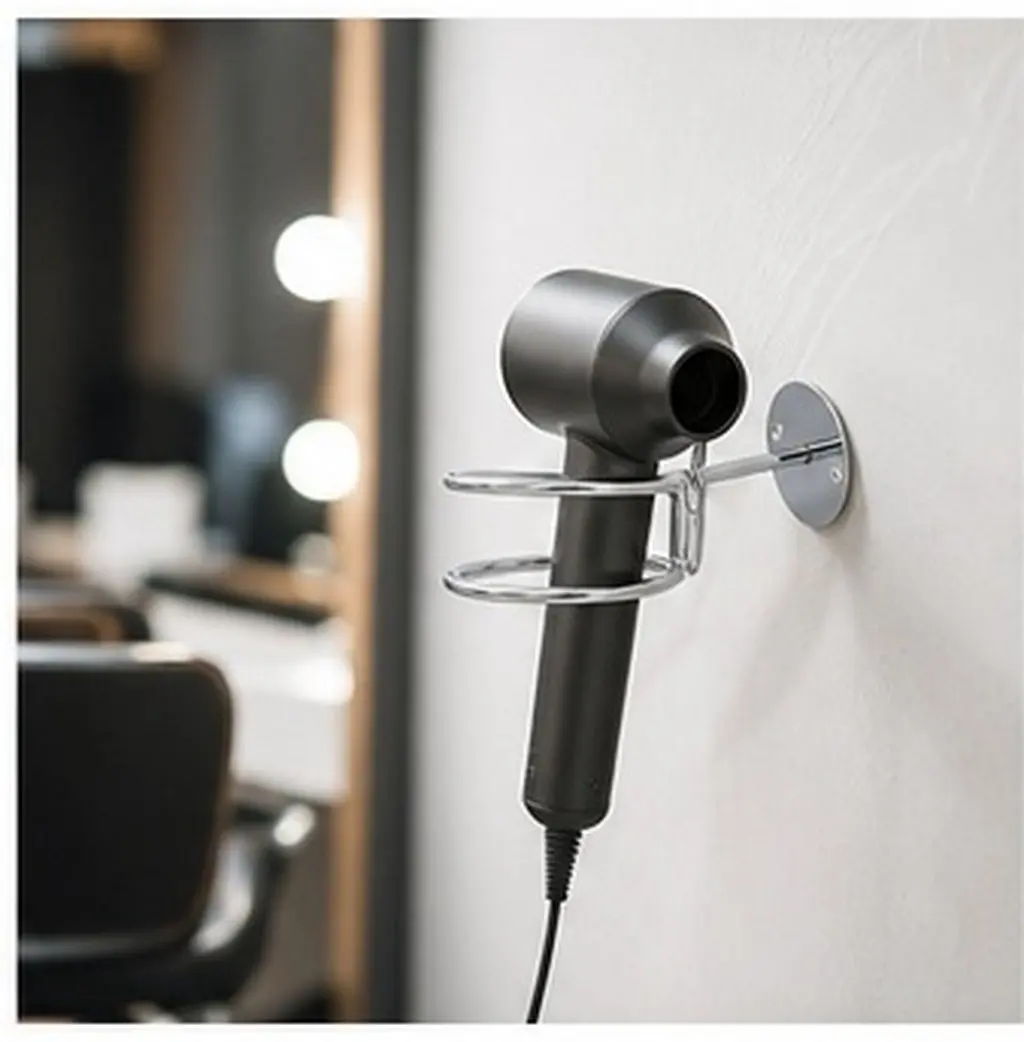 Wall-Mounted Hair Dryer Rack Heavy Duty Rustproof Space Saving Bathroom Storage Organizer for Makeup Room Bedroom Barber Shop