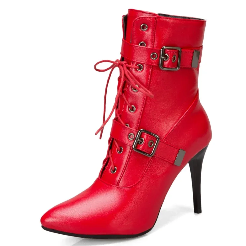 

Модные женские ботильоны, хит продаж 2025, пикантные женские ботильоны на осень-зиму, короткие туфли на высоком каблуке со шнуровкой, большой размер