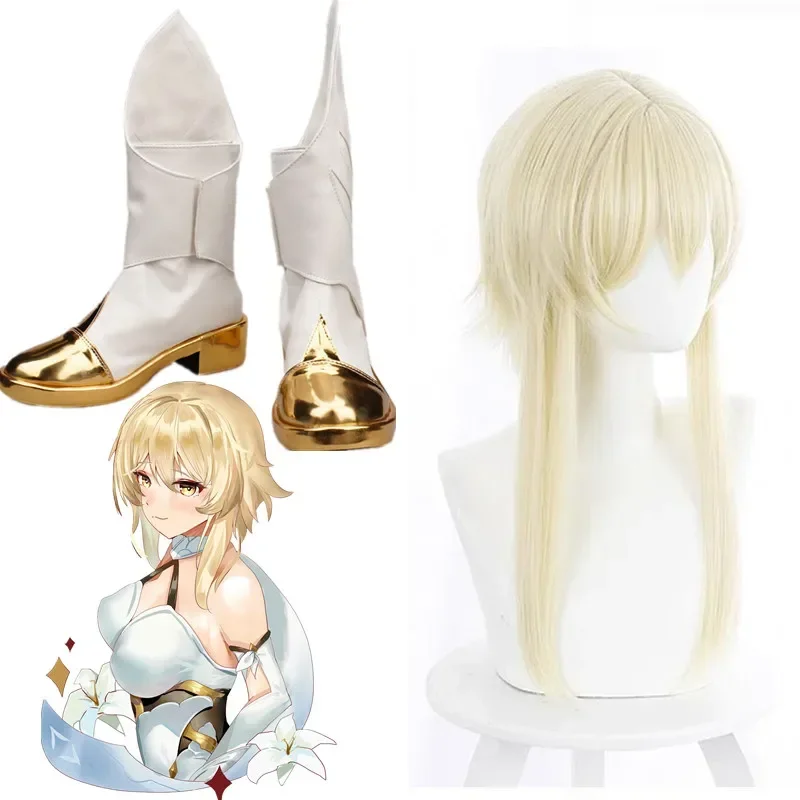 Genshin Impact Costume Traveler Cosplay Shoes Lumine Wigs Women Men Halloween Boots Game Role Play White PU S MN8