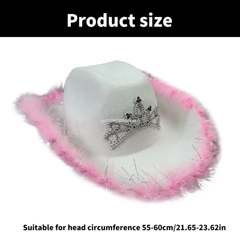 Furry Trim Fedoras Hat with Rhinestones Tiaras Music Festival Cosplay Party Hat Dropship