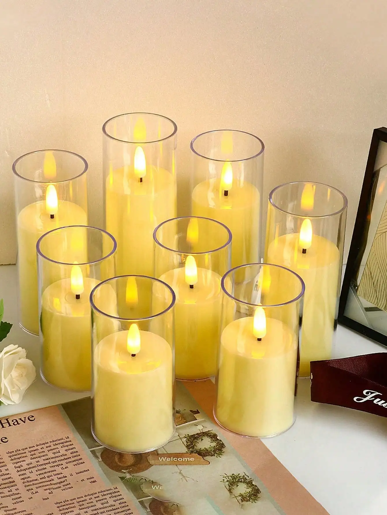 1 قطعة/3 قطعة شموع قطرة الماء LED عديمة اللهب وامضة: كريم أبيض يعمل بالبطارية، لقضاء العطلات/الزفاف/الحفلة