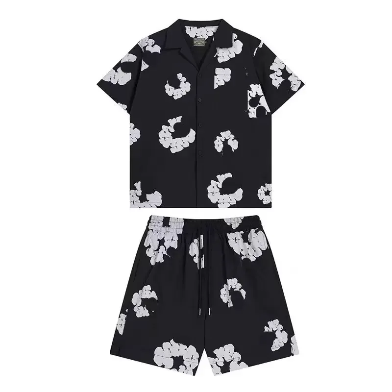 

European and American fashion brand cotton printed T-shirt men's summer street shirt couple top+five quarter sports shorts