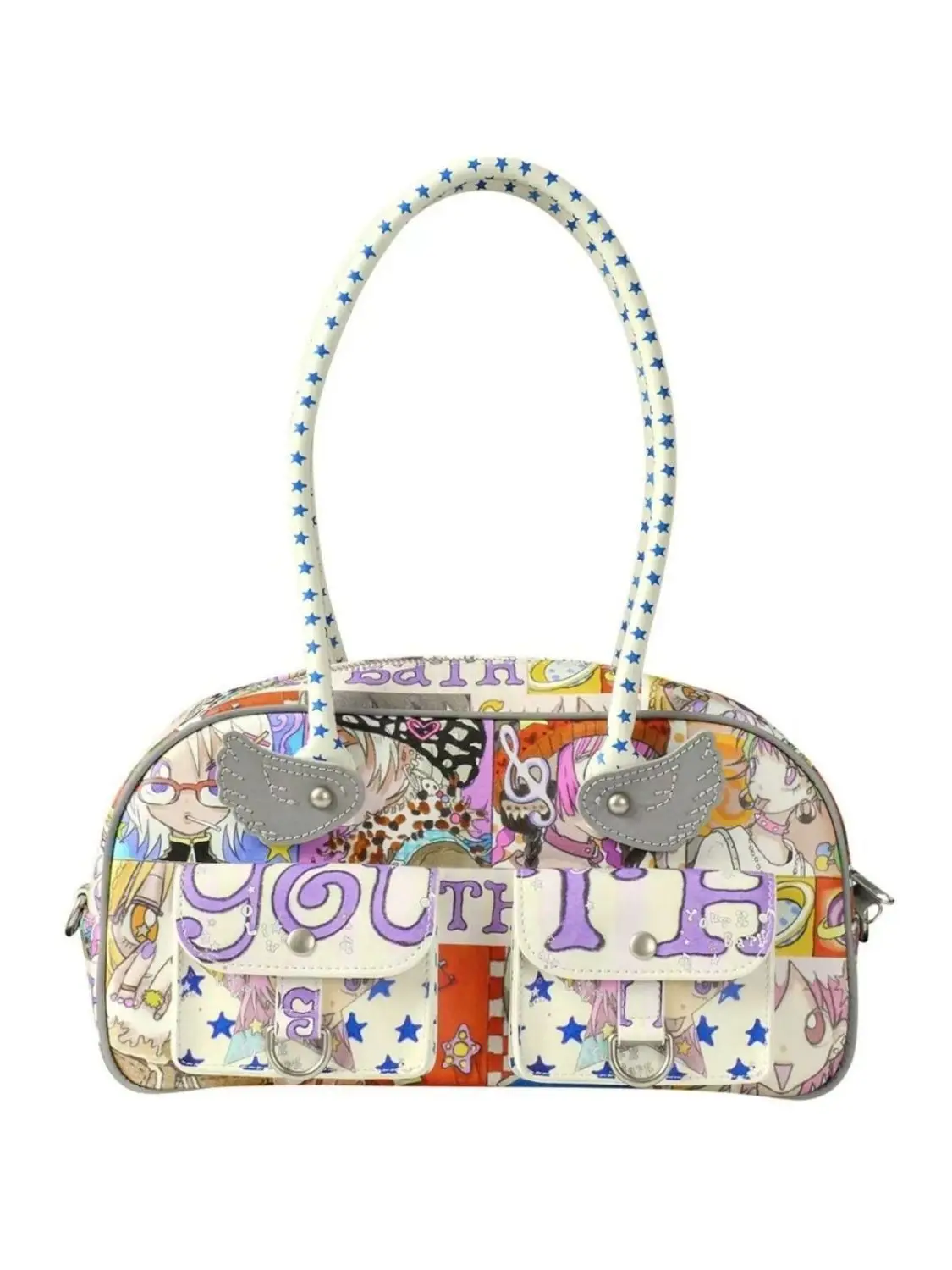 

Youthbath X Oliwa Y2K Легкая сумка Boston с принтом крыла Корейская женская сумка через плечо из искусственной кожи с мультяшным узором