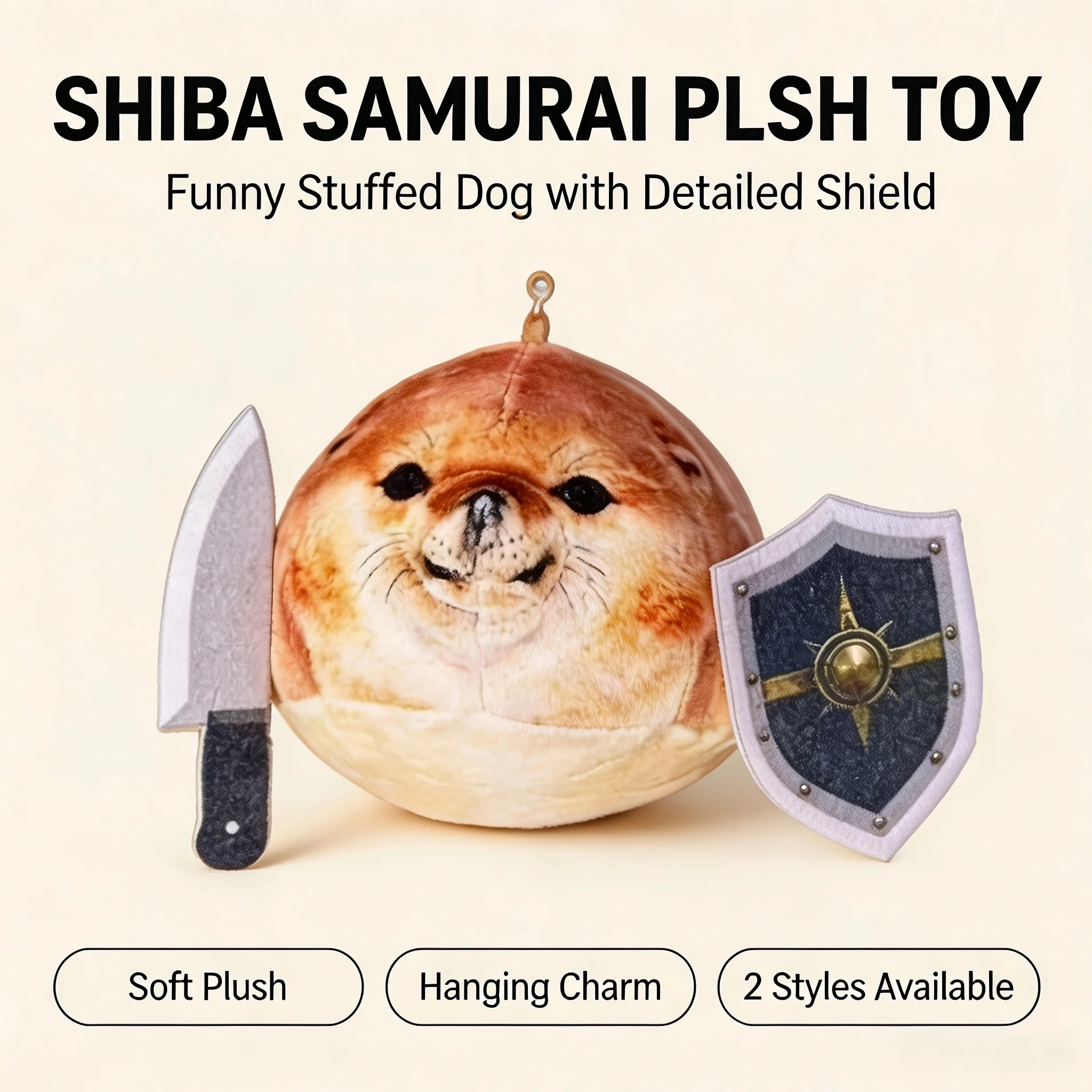 Plush Toy Cute Shiba Samurai Stuffed Dog Funny Abstract Sound Producing Animal Decor Soft Desktop Ornament Hanging Charm Pendant