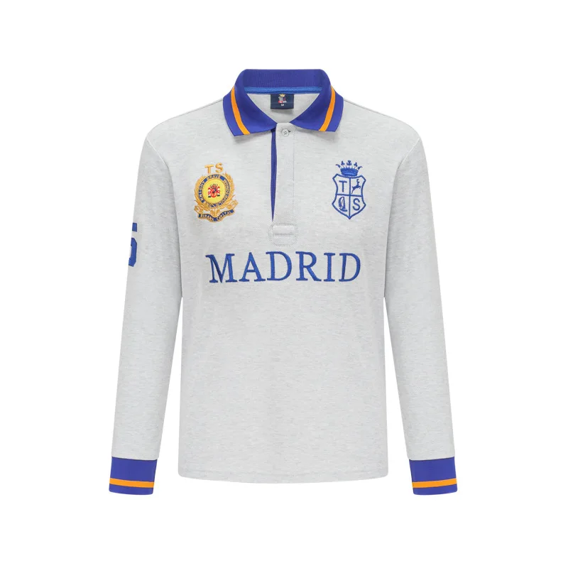 

New Long Sleeved Polo Shirt, Men's Pure Cotton MADRID Embroidery, Cross-border Foreign Trade, Sports and Leisure, European Size