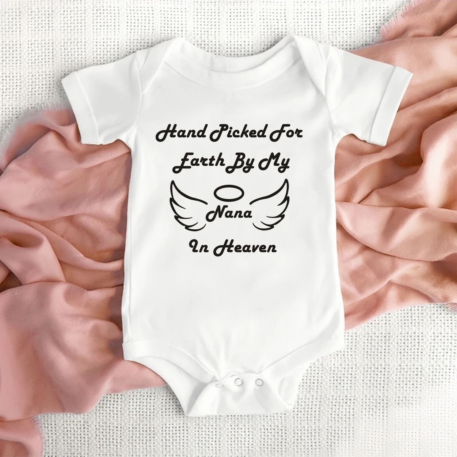 Baby Bodysuit Hand Picked for Earth By My Nana in Heaven Rainbow Print Newborn Rompers Summer Infant Short Sleeve Jumpsuit