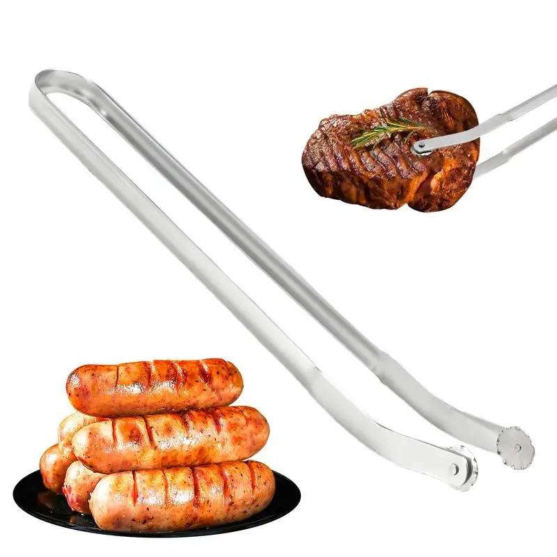 BBQ Sausage Turning Tongs Stainless Steel Nonstick Sausage Tongs Cookware Long Handle Kitchen Tong For Turning Barbecue Utensils