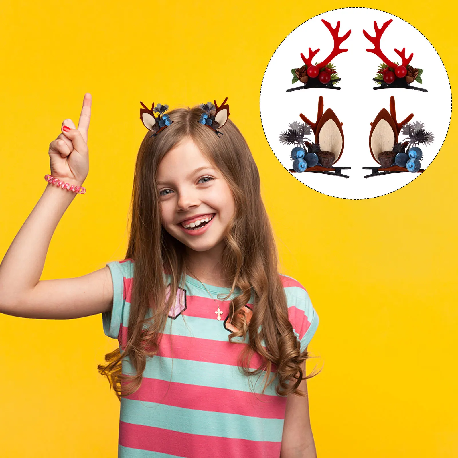 

2 Pairs Christmas Antler Hair Clip Bright Colors Classic Patterns Photography Party Accessories Kids Baby Hair Tools