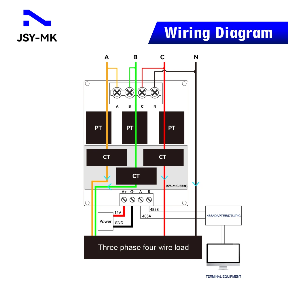 JSY-MK-333G 50A 3P4W AC Bi-directional Energy Meter Module RS485 Screw Installation For Solar Router System Monitoring
