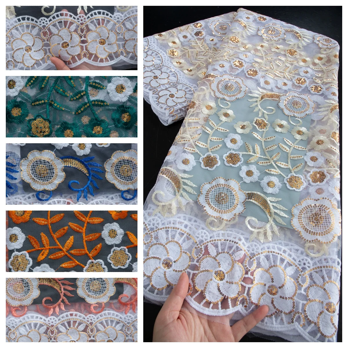 

Nigerian Milk Silk Lace Fabric African French Mesh Lace Fabrics with Sequins High Quality For Women Dresses Latest,2.5yards 4489